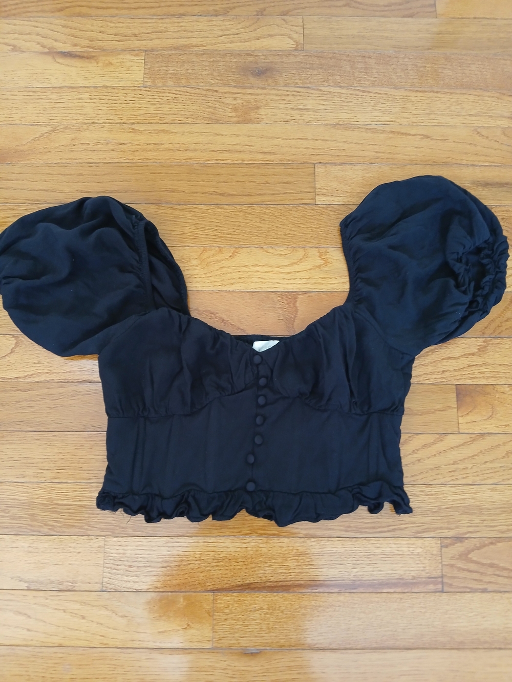 Urban Outfitters Black Puff-Sleeve Button-Front Crop Top